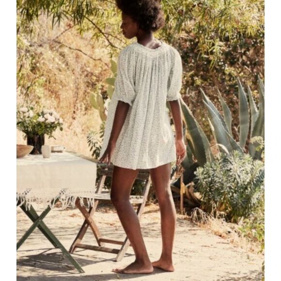 DOEN Odessa Nightgown Mini Dress L Blue Baby Kate Floral Print - Picture 2 of 8